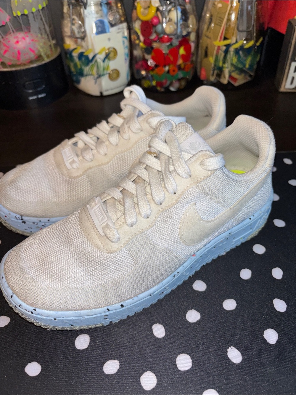 EUC Nike Air Force 1 Crater Flyknit sneakers, featuring a breathable woven upper